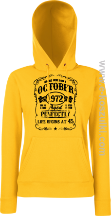 Legends were born in October Aged Perfectly Life Begins - z własną personalizacją - bluza damska z kapturem  żółta