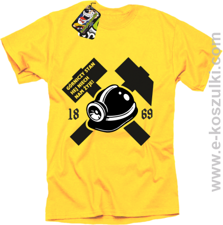 Górniczy stan niech żyje nam SYMBOL z kaskiem - koszulka męska żółta