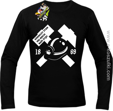 Górniczy stan niech żyje nam SYMBOL z kaskiem - longsleeve męski czarny