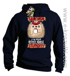 Sarcasm is my natural defence against stupidity - bluza męska z kapturem granatowa