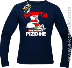 Święta na pełnej Piź#zie - longsleeve męski granatowy