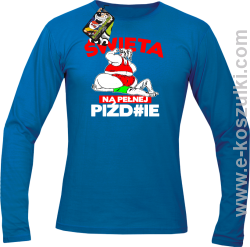 Święta na pełnej Piź#zie - longsleeve męski niebieski