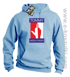 Tommy Middle Finger - bluza z kapturem błękitna