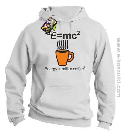 E=mc2 - Energy = Milk x Coffee 2 - bluza z kapturem biała 