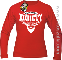 Prawdziwe kobiety kochają brodaczy - longsleeve męski czerwony