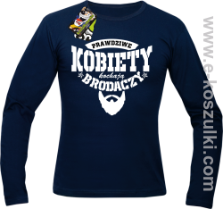 Prawdziwe kobiety kochają brodaczy - longsleeve męski granatowy