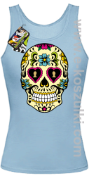 Floral Hearth Skull Design - top damski błękitna