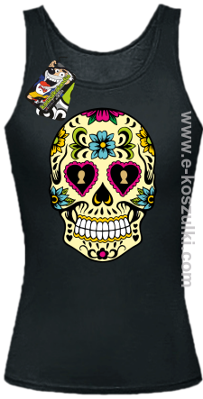 Floral Hearth Skull Design - top damski czarna