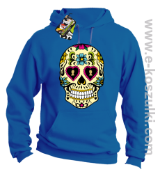 Floral Hearth Skull Design - bluza z kapturem niebieska