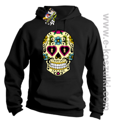 Floral Hearth Skull Design - bluza z kapturem czarna