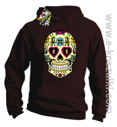 Floral Hearth Skull Design - bluza z kapturem brązowa