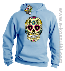 Floral Hearth Skull Design - bluza z kapturem błękitna