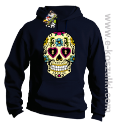 Floral Hearth Skull Design - bluza z kapturem granatowa