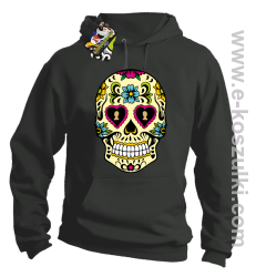 Floral Hearth Skull Design - bluza z kapturem szara