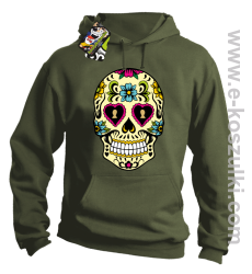 Floral Hearth Skull Design - bluza z kapturem khaki