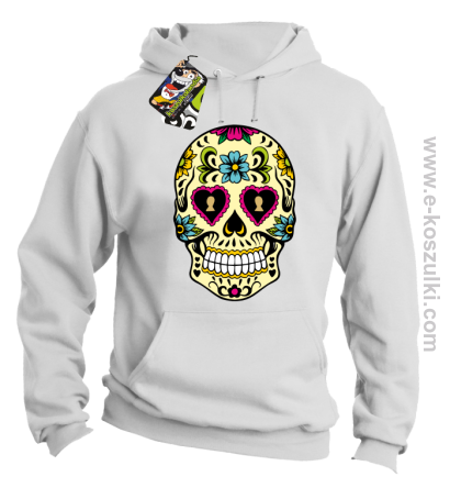 Floral Hearth Skull Design - bluza z kapturem biała