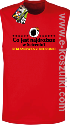 Co jest najdroższe w Seicento Reklamówka z Biedronki - bezrękawnik męski czerwony