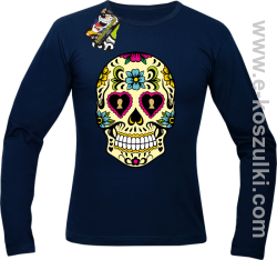 Floral Hearth Skull Design - longsleeve męski granatowa