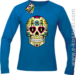 Floral Hearth Skull Design - longsleeve męski niebieska