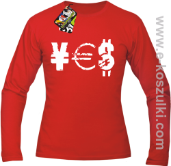 YES Yen Euro Dolar - Longsleeve męski czerwony