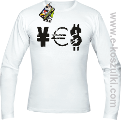 YES Yen Euro Dolar - Longsleeve męski biały