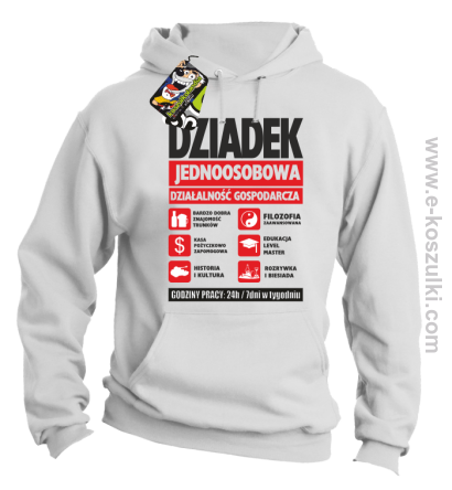 DZIADEK - Jednoosobowa działalność gospodarcza - bluza męska z kapturem biała