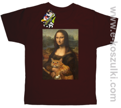 Mona Lisa z kotem - koszulka dziecięca brązowa