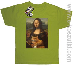 Mona Lisa z kotem - koszulka dziecięca kiwi