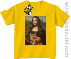 Mona Lisa z kotem - koszulka dziecięca żółta