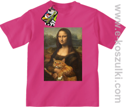 Mona Lisa z kotem - koszulka dziecięca różowa