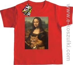 Mona Lisa z kotem - koszulka dziecięca czerwona