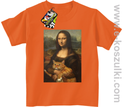 Mona Lisa z kotem - koszulka dziecięca pomarańczowa