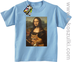 Mona Lisa z kotem - koszulka dziecięca błękitna