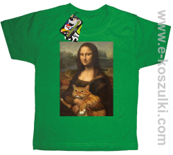 Mona Lisa z kotem - koszulka dziecięca zielona