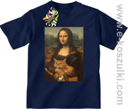 Mona Lisa z kotem - koszulka dziecięca granatowa