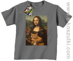 Mona Lisa z kotem - koszulka dziecięca szara