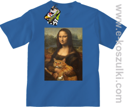 Mona Lisa z kotem - koszulka dziecięca niebieska