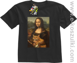 Mona Lisa z kotem - koszulka dziecięca czarna