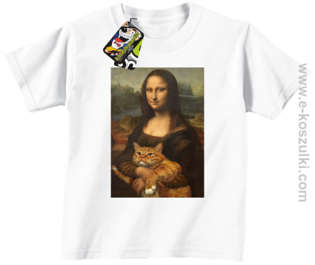 Mona Lisa z kotem - koszulka dziecięca biała