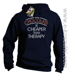 Chocolate is cheaper than therapy - bluza z kapturem granatowa