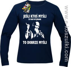 TYBETAŃSKI MNICH - JEŚLI ktoś myśli że mam wyjebane to dobrze myśli - Longsleeve męski granatowy 