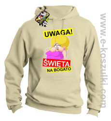 UWAGA Święta na Bogato Różowa Dżoana - bluza męska z kapturem beżowa