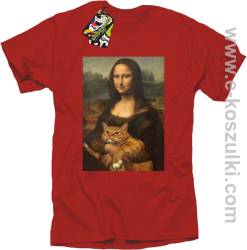 Mona Lisa z kotem - koszulka męska czerwona