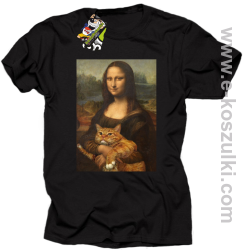 Mona Lisa z kotem - koszulka męska czarna