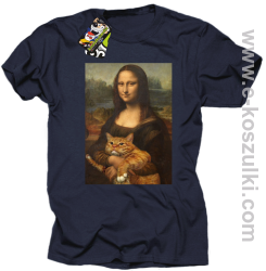 Mona Lisa z kotem - koszulka męska granatowa