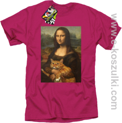 Mona Lisa z kotem - koszulka męska różowa