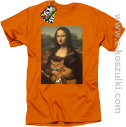 Mona Lisa z kotem - koszulka męska pomarańczowa