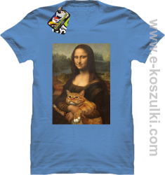 Mona Lisa z kotem - koszulka męska błękitna