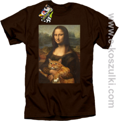 Mona Lisa z kotem - koszulka męska brązowa