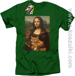 Mona Lisa z kotem - koszulka męska zielona